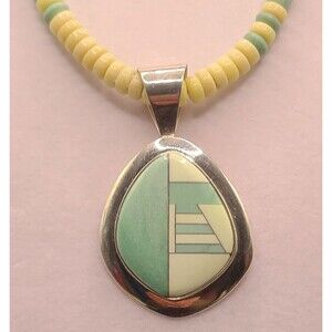 Jay King Brian Bruce DTR Beaded Necklace W/ Green Cream Inlay Sterling Silver925